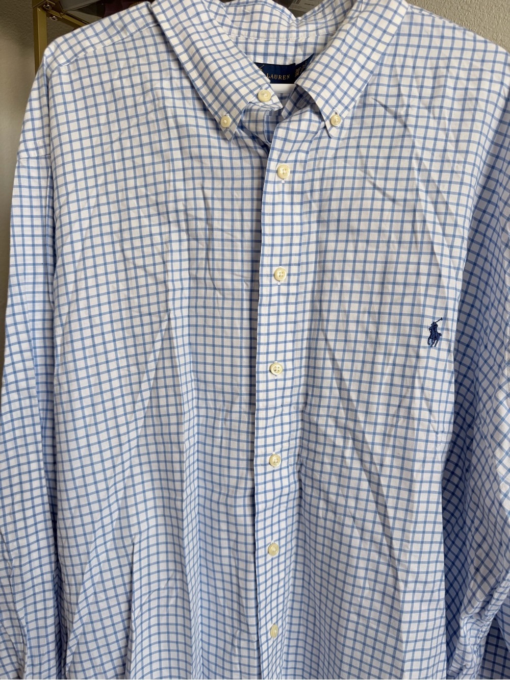 Polo by Ralph Lauren Light Blue Grid Button-Down Shirt with Navy Logo
